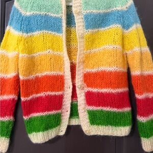 Vintage Hand-Knit Rainbow Stripe Cardigan Sweater